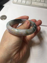 Load image into Gallery viewer, 56.5mm 100% Natural type A sunny green purple brown gray white carved flowers and golden-painted Jadeite Jade bangle BG232
