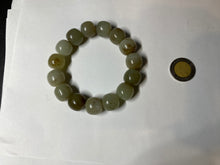 Load image into Gallery viewer, 14x13mm 100% Natural light green/gray/brown with brown flying dandelions vintage style nephrite Jade bead bracelet HE84
