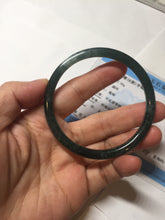 Load image into Gallery viewer, 58.2mm Certified Type A 100% Natural dark green/blue/gray with flying snow Guatemala slim round cut Jadeite bangle PD61-3385