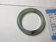 Load image into Gallery viewer, 55.5mm certified type A 100% Natural icy watery light green with dark green flowers jadeite jade bangle PH59-1059