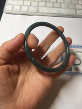 Load image into Gallery viewer, 60.8mm Certified Type A 100% Natural icy watery dark green/blue/gray Guatemala slim round cut Jadeite bangle PH140-4311