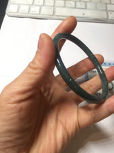 Load image into Gallery viewer, 60.8mm Certified Type A 100% Natural icy watery dark green/blue/gray Guatemala slim round cut Jadeite bangle PH140-4311