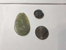 Load image into Gallery viewer, Type A 100% Natural Light Green-Gray (淡油冰) Jadeite Jade Monkey with Longevity Peach (寿桃) Pendant – Wisdom, Courage & Longevity PC240