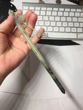 Load image into Gallery viewer, 18.5cm 100% Natural black white ink painting(水墨) Xiu Jade (Serpentine) Hairpin with Doggy Hanging Ornament AW68