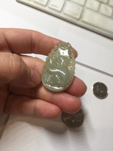 Load image into Gallery viewer, Type A 100% Natural Light Green-Gray (淡油冰) Jadeite Jade Monkey with Longevity Peach (寿桃) Pendant – Wisdom, Courage & Longevity PC240