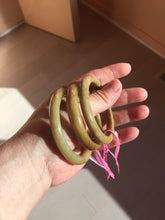 Load image into Gallery viewer, 48-53 mm Type A 100% Natural yellow brown Jadeite oval/round Jade bangle group girl/small adult hand Z45