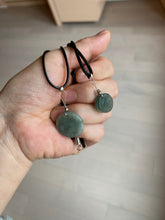 Load image into Gallery viewer, 100% natural icy watery dark green/gray jadeite jade safe and sound couple pendant pair BG4