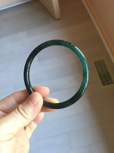 Load image into Gallery viewer, 58mm Type A 100% Natural half balck hakf ice watery dark green/blue/gray with flying snow Guatemala slim round cut Jadeite bangle PJ73-0684
