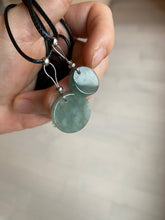 Load image into Gallery viewer, 100% natural icy watery dark green/gray jadeite jade safe and sound couple pendant pair BG4