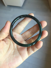Load image into Gallery viewer, 58mm Type A 100% Natural half balck hakf ice watery dark green/blue/gray with flying snow Guatemala slim round cut Jadeite bangle PJ73-0684