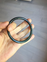 Load image into Gallery viewer, 58mm Type A 100% Natural half balck hakf ice watery dark green/blue/gray with flying snow Guatemala slim round cut Jadeite bangle PJ73-0684