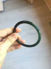 Load image into Gallery viewer, 58mm Type A 100% Natural half balck hakf ice watery dark green/blue/gray with flying snow Guatemala slim round cut Jadeite bangle PJ73-0684