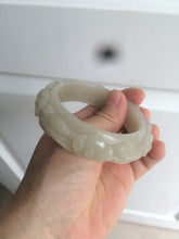 Load image into Gallery viewer, 53mm 100% natural light green/gray/pale pink Quartzite (Shetaicui jade) carved flowers bangle XY90