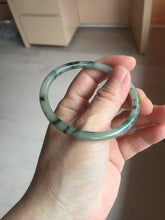 Load image into Gallery viewer, 55.6mm Certified Type A 100% Natural green/black/gray with dark green floating flowers slim round cut Jadeite bangle PD66-5766