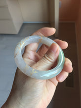 Load image into Gallery viewer, 50.3.mm 100% Natural type A green purple white carved flowers and golden-painted Jadeite Jade bangle PB248-5301