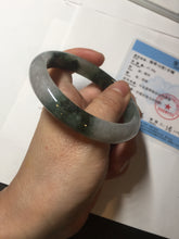 Load image into Gallery viewer, 58mm Certificated icy watery dark green/black/white seaweed jadeite jade bangle S82-7077