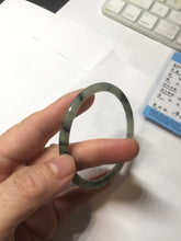 Load image into Gallery viewer, 55.6mm Certified Type A 100% Natural green/black/gray with dark green floating flowers slim round cut Jadeite bangle PD66-5766
