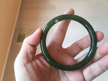 Load image into Gallery viewer, 60mm certified 100% Natural dark green/black round cut nephrite (碧玉) bangle HN19-9158