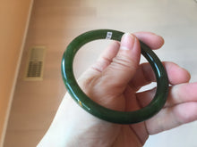 Load image into Gallery viewer, 60mm certified 100% Natural dark green/black round cut nephrite (碧玉) bangle HN19-9158