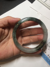 Load image into Gallery viewer, 58mm Certificated icy watery dark green/black/white seaweed jadeite jade bangle S82-7077