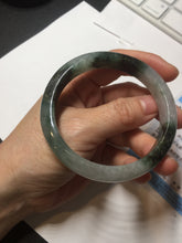 Load image into Gallery viewer, 58mm Certificated icy watery dark green/black/white seaweed jadeite jade bangle S82-7077