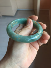 Load image into Gallery viewer, 56mm 100% Natural type A green/gray carved flowers and golden-painted Jadeite Jade bangle PB249-5681