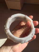 Load image into Gallery viewer, 58mm 100% natural white/gray/pink/brown/purple Quartzite (Shetaicui jade) carved flowers bangle XY111