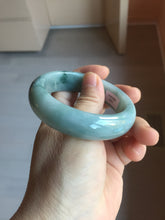 Load image into Gallery viewer, 54mm certified 100% natural Type A green white with green floating flowers chubby jadeite bangle PB245-9551