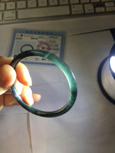 Load image into Gallery viewer, 57mm Type A 100% Natural half black(乌鸡) half icy blue (蓝水) Guatemala Slim Round Cut Jadeite Bangle PJ132-1375