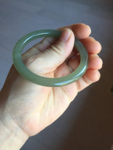 Load image into Gallery viewer, 53mm certified 100% Natural lake green gray slim round cut nephrite bangle HN142-6918