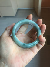 Load image into Gallery viewer, 54mm certified 100% natural Type A green white with green floating flowers chubby jadeite bangle PB245-9551