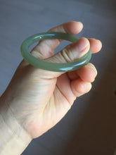 Load image into Gallery viewer, 53mm certified 100% Natural lake green gray slim round cut nephrite bangle HN142-6918