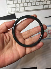 Load image into Gallery viewer, 62mm Type A 100% Natural black icy blue (蓝水) Guatemala Slim Round Cut Jadeite Bangle PJ133-1366