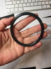 Load image into Gallery viewer, 62mm Type A 100% Natural black icy blue (蓝水) Guatemala Slim Round Cut Jadeite Bangle PJ133-1366