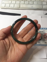 Load image into Gallery viewer, 56.4mm Certified Type A 100% Natural black/green/gray Guatemala slim round cut Jadeite bangle PJ42-0657