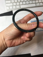 Load image into Gallery viewer, 62mm Type A 100% Natural black icy blue (蓝水) Guatemala Slim Round Cut Jadeite Bangle PJ133-1366