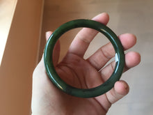 Load image into Gallery viewer, 61.5mm certified 100% Natural dark green/black round cut nephrite (碧玉) bangle HN24-9153