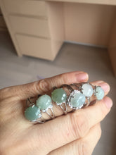 Load image into Gallery viewer, 100% natural type A icy watery green dark green four-prong jadeite jade ring group AA92