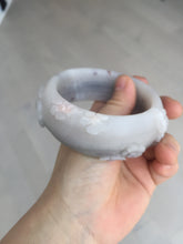 Load image into Gallery viewer, 58mm 100% natural white/gray/pink/brown/purple Quartzite (Shetaicui jade) carved flowers bangle XY111