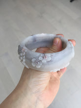 Load image into Gallery viewer, 58mm 100% natural white/gray/pink/brown/purple Quartzite (Shetaicui jade) carved flowers bangle XY111