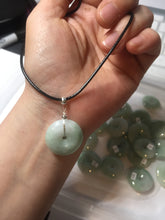 Load image into Gallery viewer, 18-23.5mm Type A 100% Natural light green sunny green white Jadeite Jade Safety Guardian Button donuts Pendant group AA67