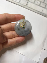 Load image into Gallery viewer, 35.3mm 100% natural black white yellow jadeite jade(Wuji, 乌鸡) Safety Guardian Button donuts pendant /worry stone/decor PH65