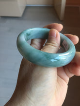 Load image into Gallery viewer, 53mm certified 100% natural Type A green white with green floating flowers chubby jadeite bangle PB241-9548