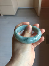 Load image into Gallery viewer, 53mm certified 100% natural Type A green white with green floating flowers chubby jadeite bangle PB241-9548