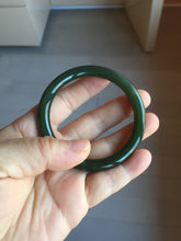 Load image into Gallery viewer, 53.6mm certified 100% Natural dark green/black round cut nephrite (碧玉) bangle HN148-0508