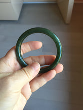 Load image into Gallery viewer, 53.6mm certified 100% Natural dark green/black round cut nephrite (碧玉) bangle HN148-0508