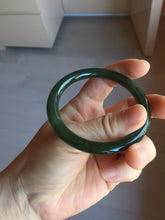 Load image into Gallery viewer, 53.6mm certified 100% Natural dark green/black round cut nephrite (碧玉) bangle HN148-0508
