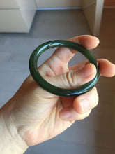Load image into Gallery viewer, 53.6mm certified 100% Natural dark green/black round cut nephrite (碧玉) bangle HN148-0508