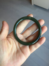 Load image into Gallery viewer, 53.6mm certified 100% Natural dark green/black round cut nephrite (碧玉) bangle HN148-0508
