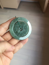 Load image into Gallery viewer, 50.9mm Type A 100% Natural icy dark green/gray Jadeite Jade safety Guardian donut Pendant PB195-1